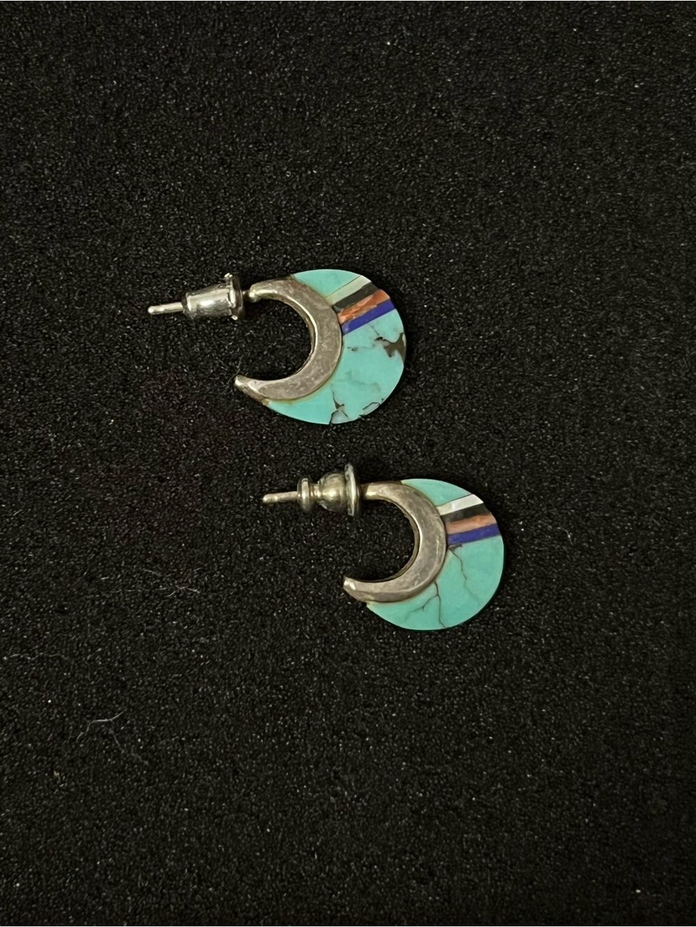 Unique Silver & Turquoise Crescent Post Earrings